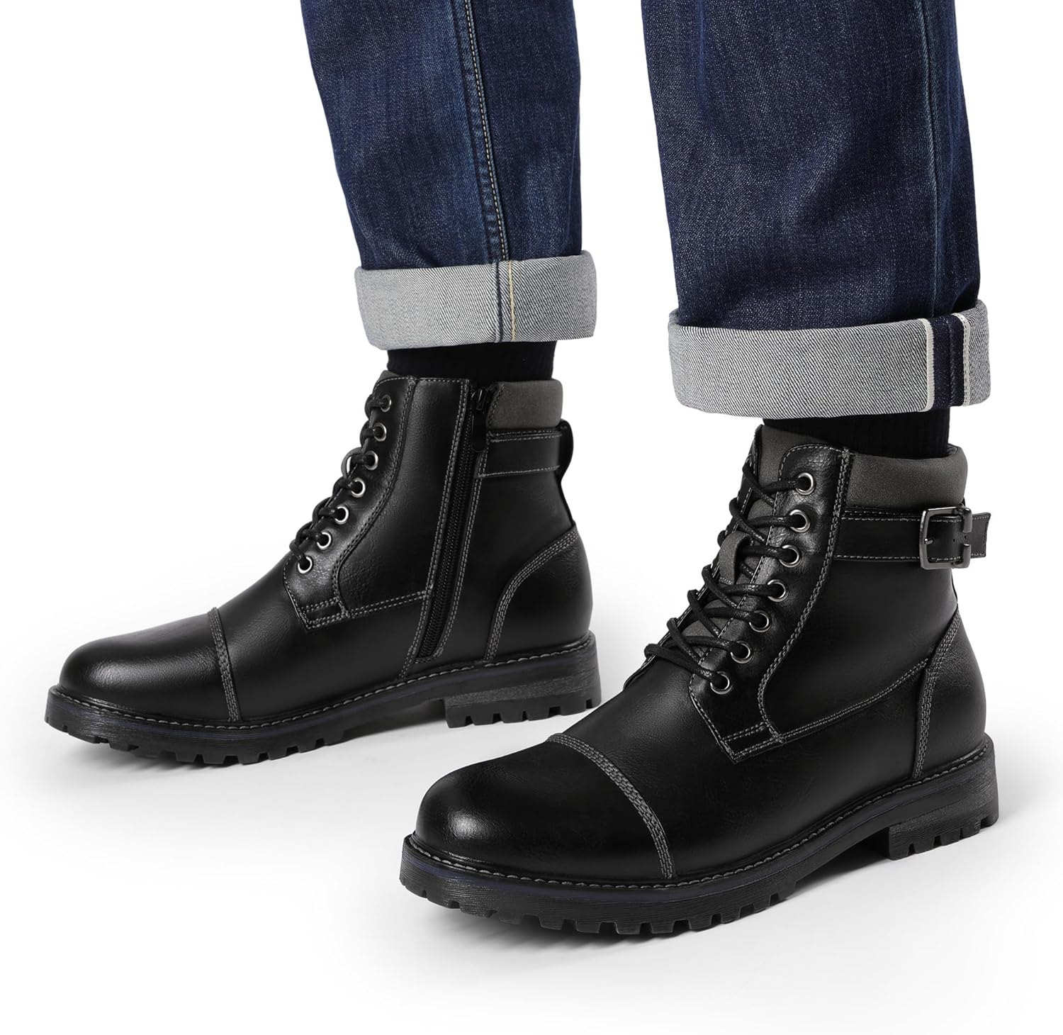 Men's Motorcycle Combat Oxford Boot Fur Lining Warm Zipper Boots - Image 7