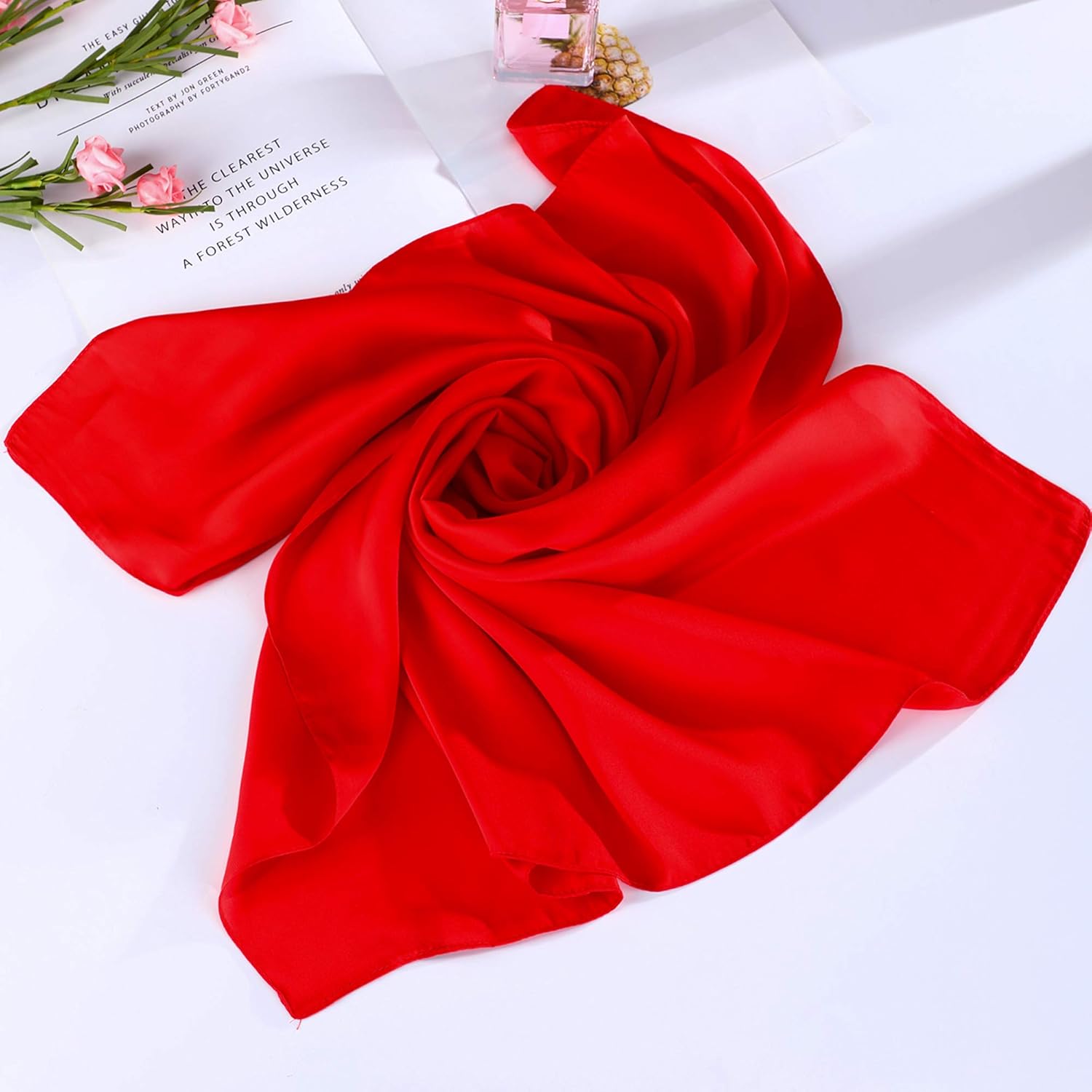 Chiffon Scarf Square Neck Scarf Handkerchief Retro Satin Ribbon Neckerchief for Women - Image 7